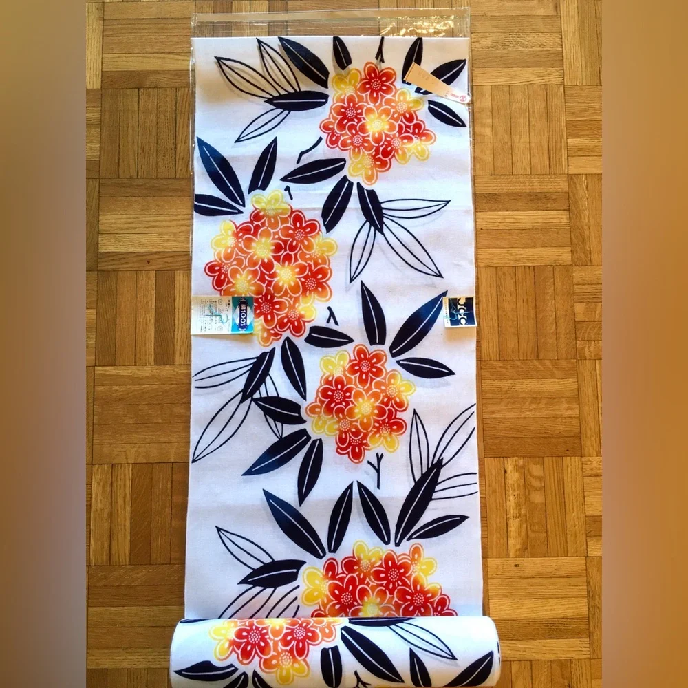 Vintage 1970’s Japanese White Navy Orange Bold Floral Cotton Bolt of Fabric